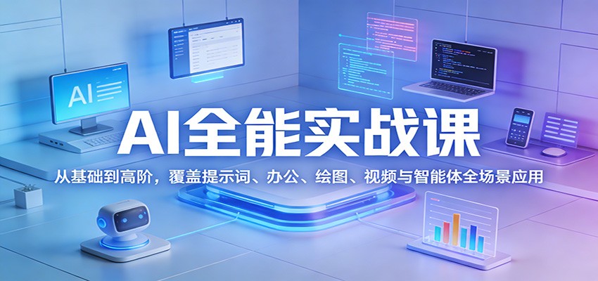 图片[1]-AI全能实战课：从基础到高阶，覆盖提示词、办公、绘图、视频与智能体全场景应用-天韵资源网