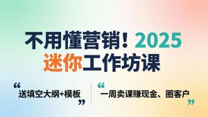 不用懂营销！2025 迷你工作坊课：送填空大纲 + 模板，一周卖课赚现金、圈客户-天韵资源网