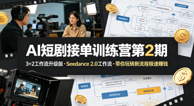 AI短剧接单训练营第2期，3+2工作流升级版，Seedance 2.0工作流，带你玩转新流程极速賺钱-天韵资源网