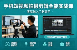 手机短视频拍摄剪辑全能实战课：零基础入门到高手，稳定器运镜+电脑剪映全套自学教程-天韵资源网