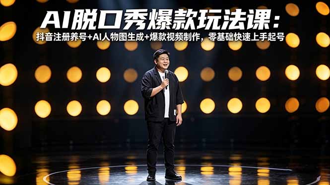 AI脱口秀爆款玩法课:抖音注册养号+AI人物图生成+爆款视频制作,零基础快速上手起号-天韵资源网