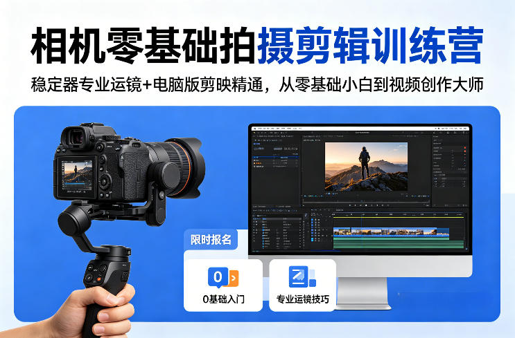 相机零基础拍摄剪辑训练营：稳定器专业运镜+电脑版剪映精通，从零基础小白到视频创作大师-天韵资源网