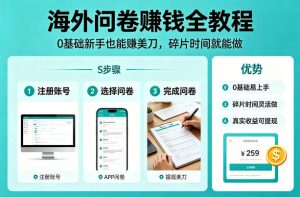 海外问卷賺钱全教程，0基础新手也能賺美刀，碎片时间就能做-天韵资源网