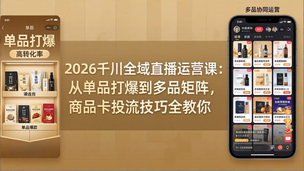 2026千川全域直播运营课:从单品打爆到多品矩阵,商品卡投流技巧全教你-天韵资源网