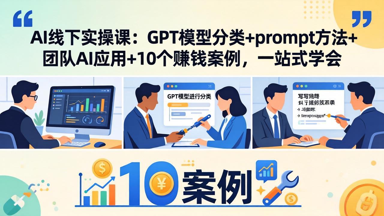 AI线下实操课：GPT模型分类+prompt方法+团队AI应用+10个赚钱案例，一站式学会-天韵资源网