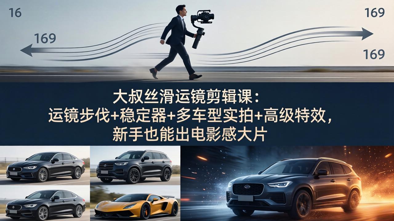 大叔丝滑运镜剪辑课：运镜步伐+稳定器+多车型实拍+高级特效，新手也能出电影感大片-天韵资源网