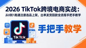 2026TikTok跨境电商实战-更新:从0到1跑通注册选品上架,出单发货回款全流程手把手教学-天韵资源网