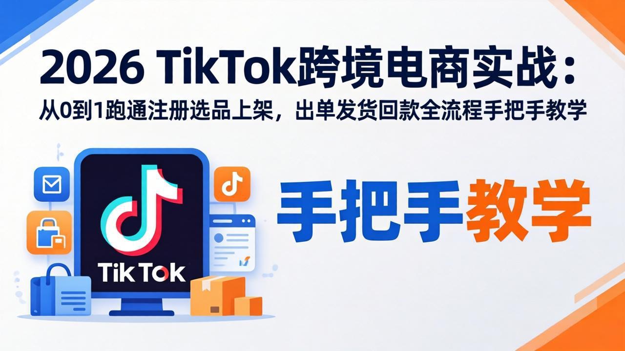 2026TikTok跨境电商实战-更新:从0到1跑通注册选品上架,出单发货回款全流程手把手教学-天韵资源网