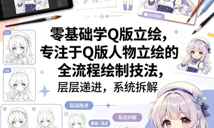 零基础学Q版立绘，专注于Q版人物立绘的全流程绘制技法，层层递进，系统拆解-天韵资源网