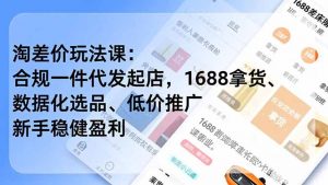 淘差价玩法课：合规一件代发起店，1688拿货、数据化选品、低价推广，新手稳健盈利(更新4月-天韵资源网