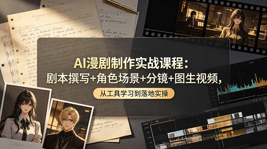 AI漫剧制作实战课程：剧本撰写+角色场景+分镜+图生视频，从工具学习到落地实操-天韵资源网