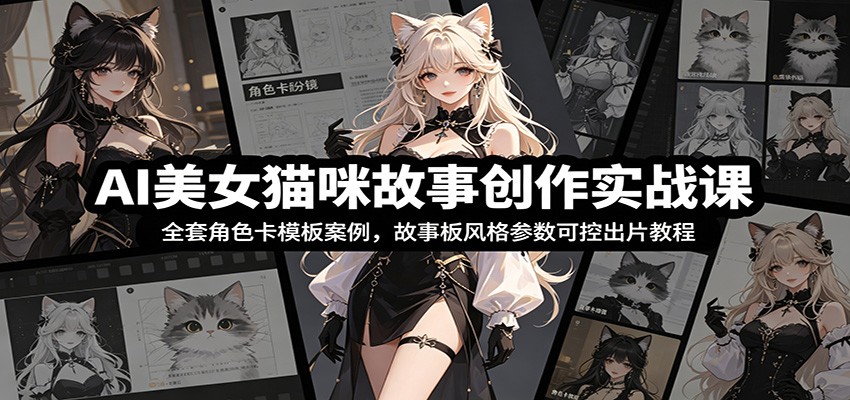 AI美女猫咪故事创作实战课：全套角色卡模板案例，故事板风格参数可控出片教程-天韵资源网