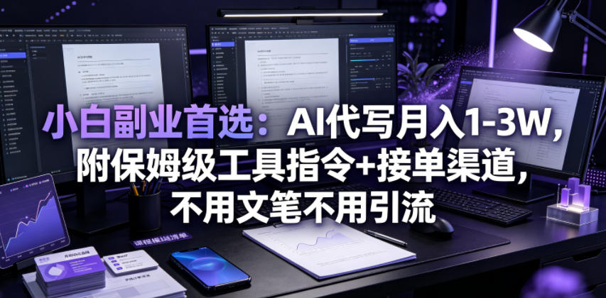 小白副业首选：AI代写月入1-3W，附保姆级工具指令+接单渠道，不用文笔不用引流【揭秘】-天韵资源网