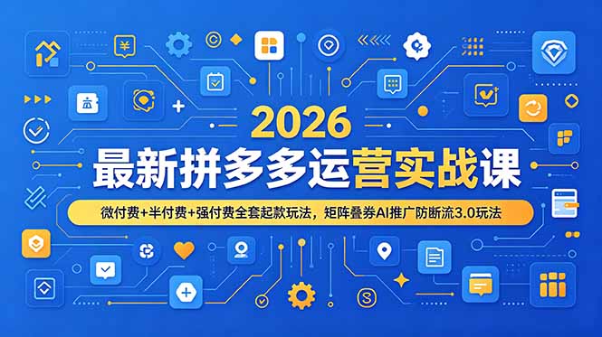 2026最新拼多多运营实战课，微付费+半付费+强付费全套起款玩法，矩阵叠券AI推广防断流3.0玩法-天韵资源网