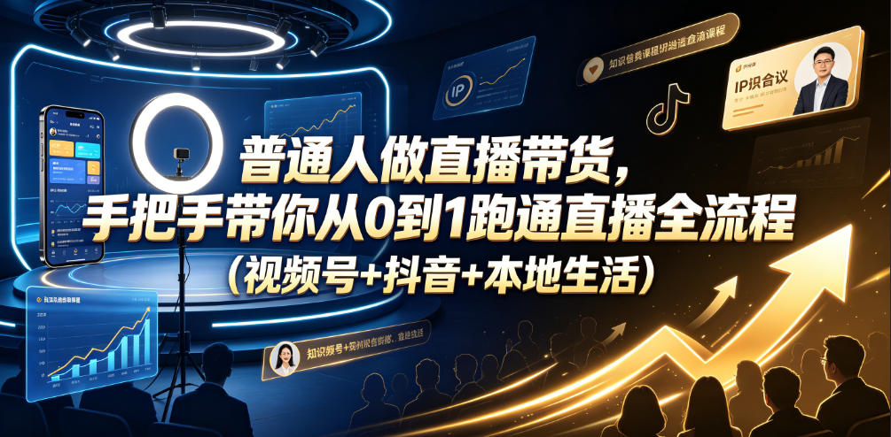 普通人做直播带货，手把手带你从0到1跑通直播全流程(视频号+抖音+本地生活)-天韵资源网