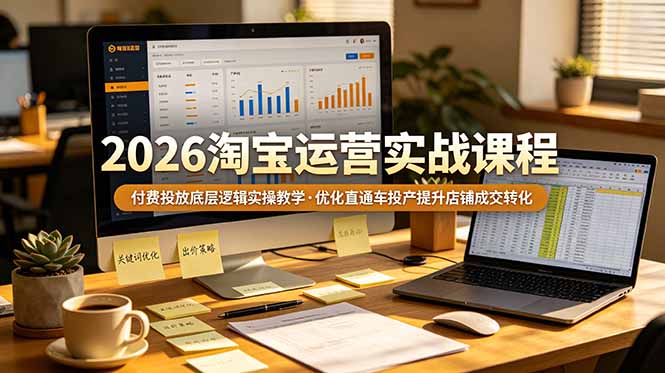 2026 淘宝运营实战课程，付费投放底层逻辑实操教学，优化直通车投产提升店铺成交转化-天韵资源网