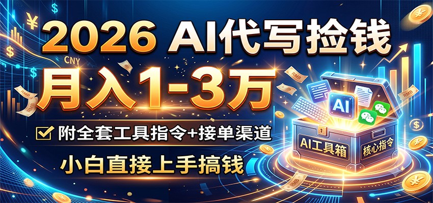 2026 AI代写捡钱，月入1-3万，附全套工具指令+接单渠道，小白直接上手搞钱-天韵资源网