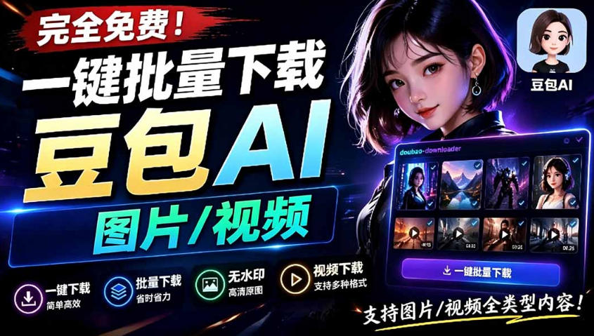 Github最新发布！一键批量下载豆包AI无水印图片/视频，简单易用，自动解析提示词-天韵资源网