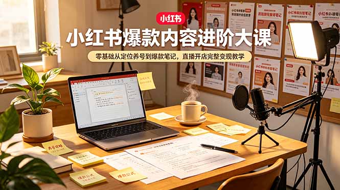 小红书爆款内容进阶大课，零基础从定位养号到爆款笔记，直播开店完整变现教学-天韵资源网