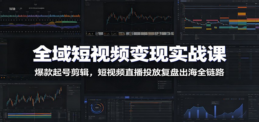 全域短视频变现实战课：爆款起号剪辑，短视频直播投放复盘出海全链路-天韵资源网