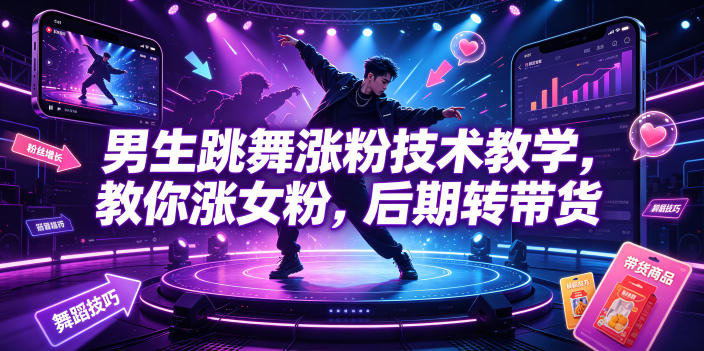 男生跳舞涨粉技术教学，教你涨女粉，后期转带货-天韵资源网