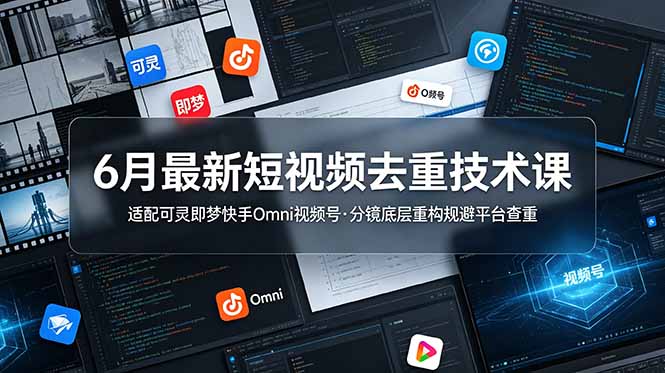 6月最新短视频去重技术课,适配可灵即梦快手Omni视频号,分镜底层重构规避平台查重-天韵资源网