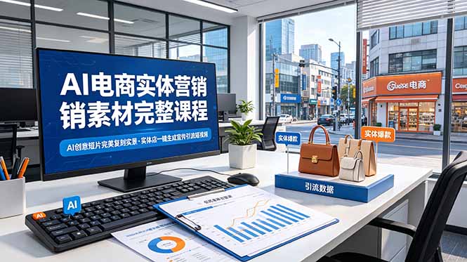 AI电商实体营销素材完整课程，AI创意短片完美复刻实景，实体店一键生成宣传引流短视频-天韵资源网