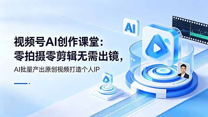 视频号AI创作课堂：零拍摄零剪辑无需出镜，AI批量产出原创视频打造个人IP-天韵资源网