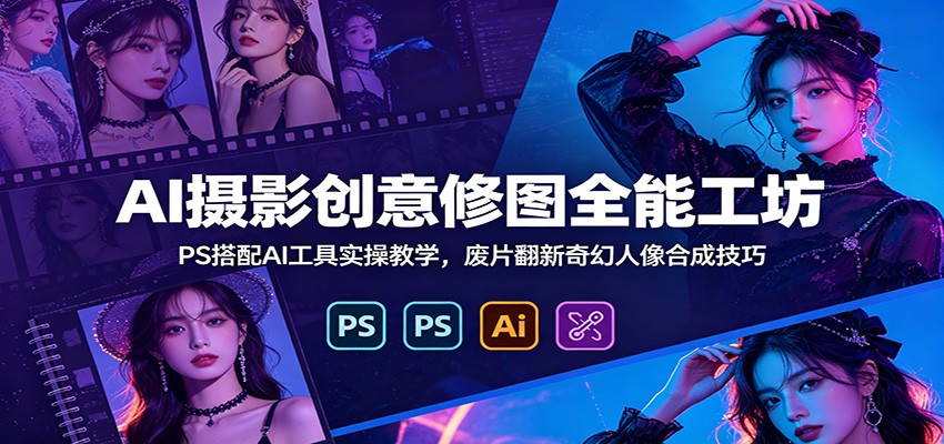 AI摄影创意修图全能工坊：PS搭配AI工具实操教学，废片翻新奇幻人像合成技巧-天韵资源网