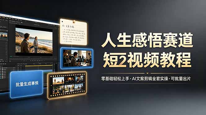 人生感悟赛道短视频教程，零基础轻松上手，AI文案剪辑全套实操可批量出片-天韵资源网