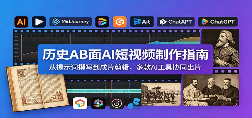 历史AB面AI短视频制作指南：从提示词撰写到成片剪辑，多款AI工具协同出片-天韵资源网