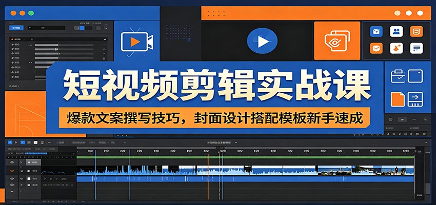 短视频剪辑实战课：爆款文案撰写技巧，封面设计搭配模板新手速成-天韵资源网