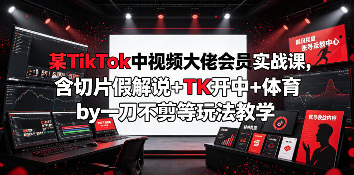 某TikTok中视频大佬会员实战课，含切片假解说+TK开中+体育by一刀不剪等玩法教学-天韵资源网