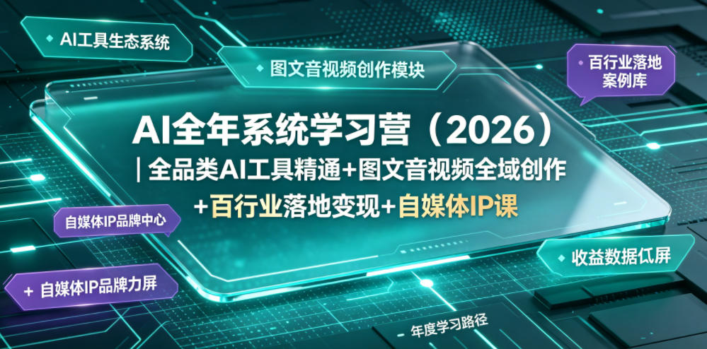 AI全年系统学习营(2026)｜全品类AI工具精通+图文音视频全域创作+百行业落地变现+自媒体IP打造年度进阶大课-天韵资源网