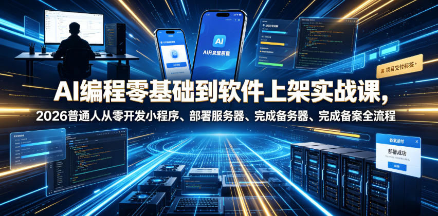 AI编程零基础到软件上架实战课，2026普通人从零开发小程序、部署服务器、完成备案全流程项目落地教程-天韵资源网