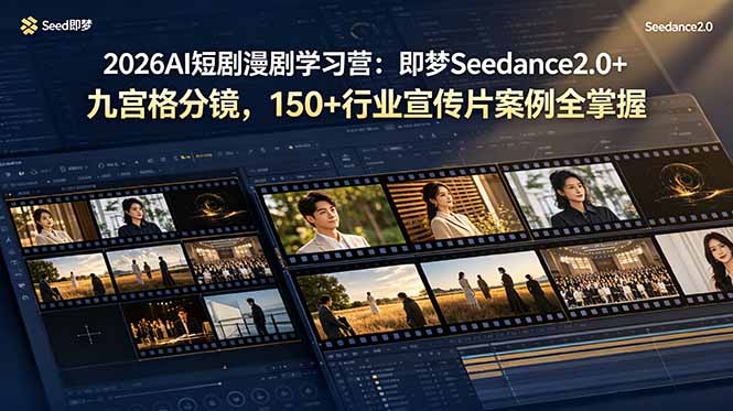 2026AI短剧漫剧学习营：即梦Seedance2.0+九宫格分镜，150+行业宣传片案例全掌握-天韵资源网