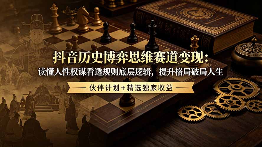 抖音历史博弈思维赛道变现：读懂人性权谋看透规则底层逻辑，提升格局破局人生，伙伴计划+精选独家收益-天韵资源网