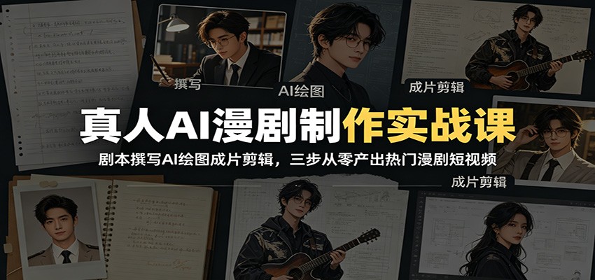 真人AI漫剧制作实战课：剧本撰写AI绘图成片剪辑，三步从零产出热门漫剧短视频-天韵资源网