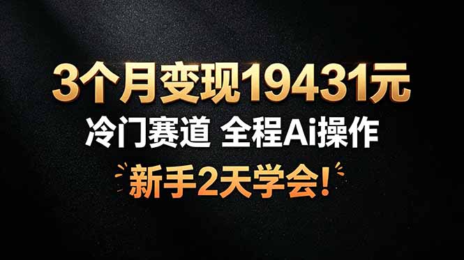 3个月变现19431元，冷门赛道 全程Ai操作，新手2天学会！-天韵资源网