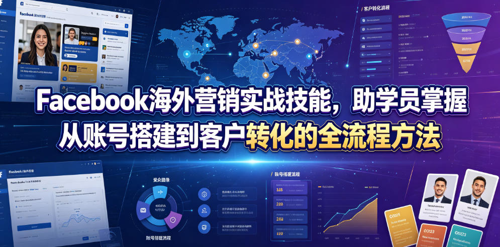 Facebook海外营销实战技能，助学员掌握从账号搭建到客户转化的全流程方法-天韵资源网