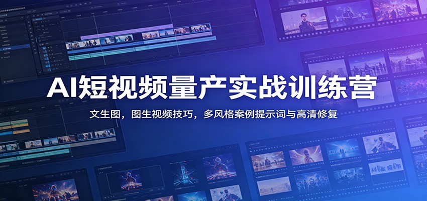 AI短视频量产实战训练营：文生图，图生视频技巧，多风格案例提示词与高清修复-天韵资源网