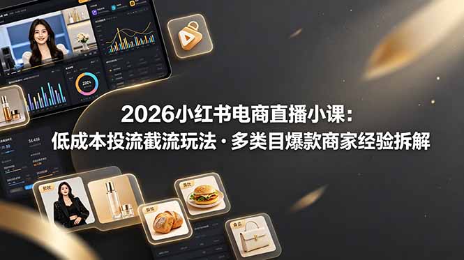 2026小红书电商直播小课，低成本投流截流玩法，多类目爆款商家经验完整拆解教学-天韵资源网