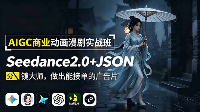 AIGC商业动画漫剧实战班-更新：Seedance2.0+JSON分镜大师，做出能接单的广告片-天韵资源网