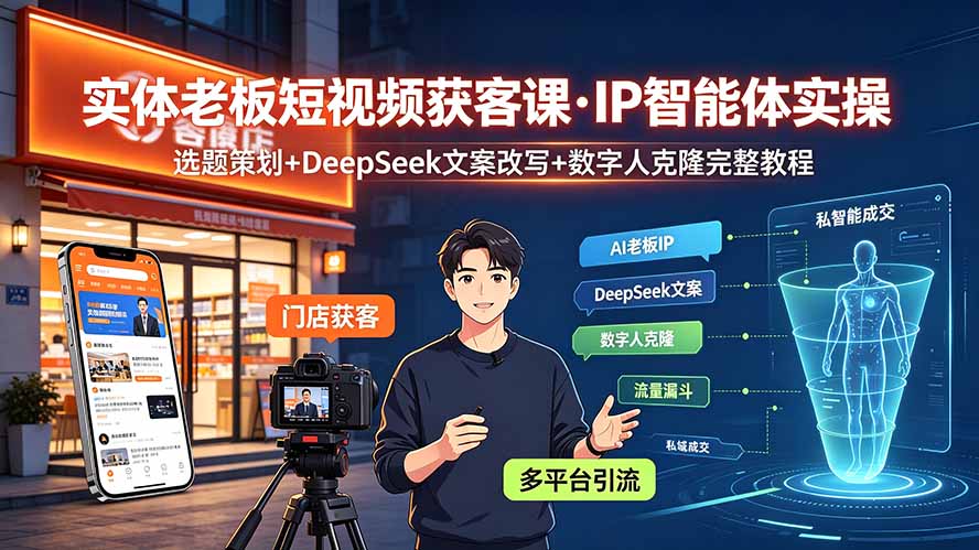 实体老板短视频获客课·IP智能体实操｜选题策划+DeepSeek文案改写+数字人克隆完整教程-天韵资源网