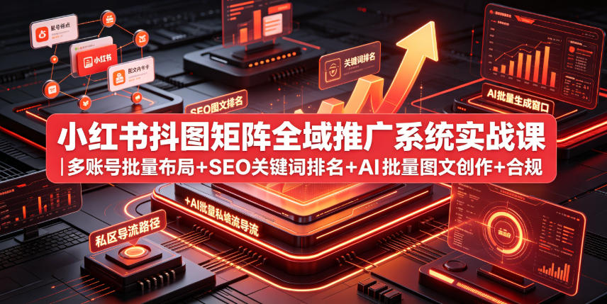 小红书抖图矩阵全域推广系统实战课｜多账号批量布局+SEO关键词排名+AI批量图文创作+合规私域导流完整落地教程-天韵资源网