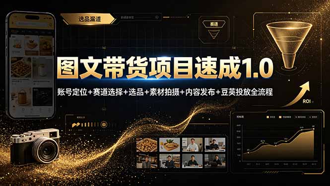 图文带货项目速成1.0:账号定位+赛道选择+选品+素材拍摄+内容发布+豆荚投放全流程-天韵资源网