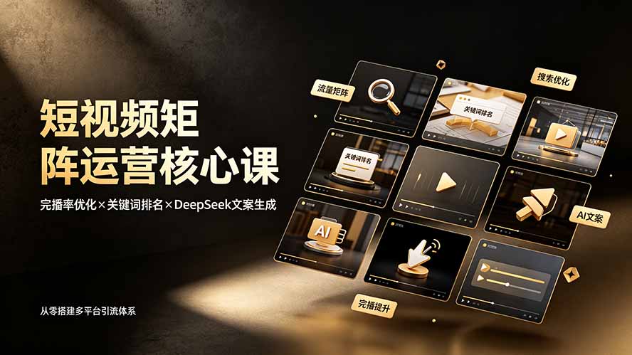 短视频矩阵运营核心课：完播率优化×关键词排名×DeepSeek文案生成，从零搭建多平台引流体系-天韵资源网