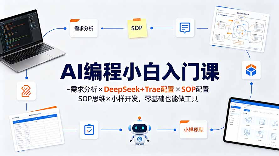 AI编程小白入门课-需求分析×DeepSeek+Trae配置×SOP思维×小样开发，零基础也能做工具-天韵资源网