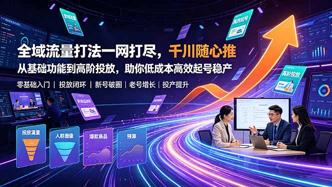 全域流量打法一网打尽，千川随心推从基础功能到高阶投放，助你低成本高效起号稳产-天韵资源网
