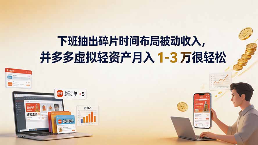 下班抽出碎片时间布局被动收入，拼多多虚拟轻资产月入 1-3 万很轻松-天韵资源网